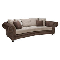 MEGASOFA in Lederlook, Webstoff Braun, Beige  - Beige/Schwarz, Romantik / Landhaus, Holz/Textil (276/81/140cm) - Landscape