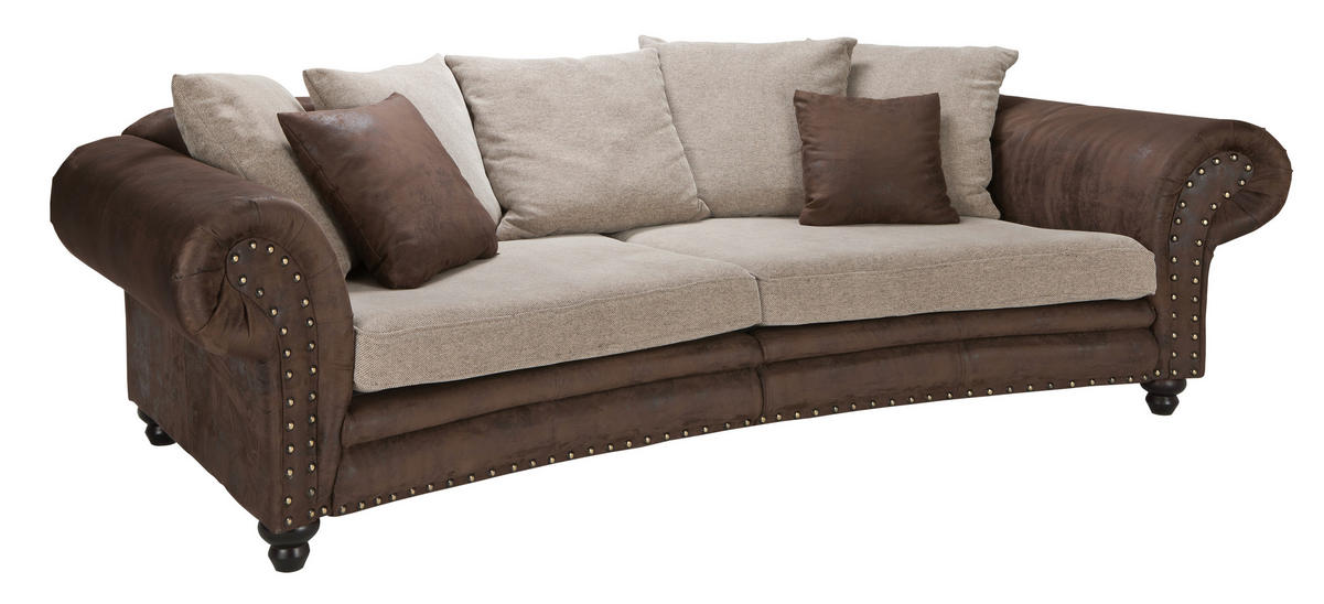 MEGASOFA in Lederlook, Webstoff Braun, Beige  - Beige/Schwarz, Romantik / Landhaus, Holz/Textil (276/81/140cm) - Landscape
