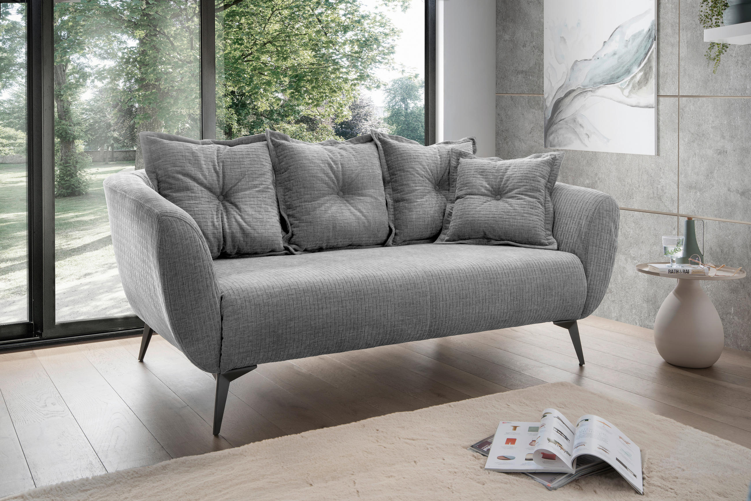 2,5-SITZER Mikrofaser Grau  - Schwarz/Grau, MODERN, Textil/Metall (196/94/103cm) - Livetastic