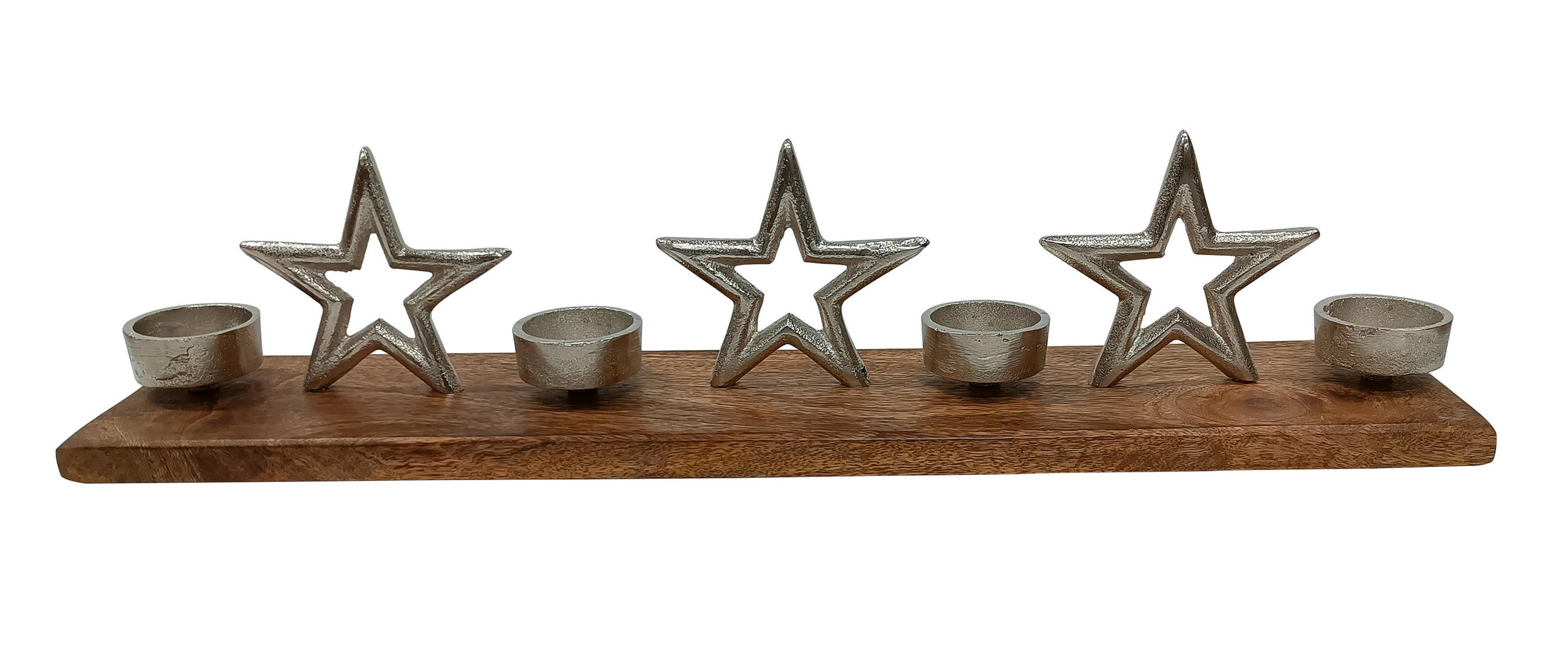TEELICHTHALTER  - Naturfarben/Nickelfarben, LIFESTYLE, Holz/Metall (51/10/12cm) - X-Mas