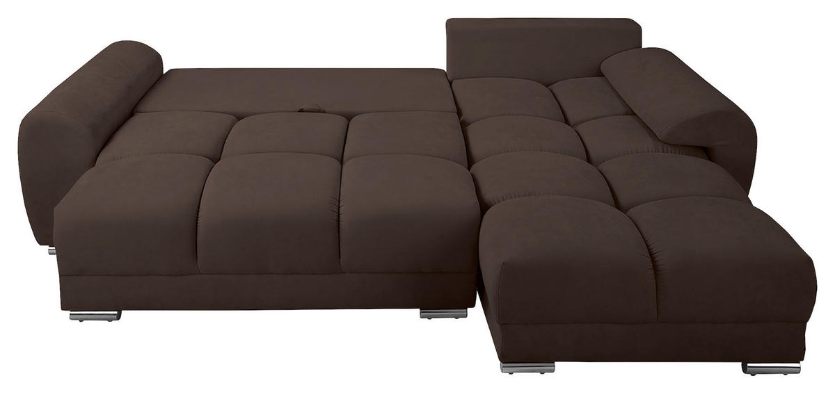 ECKSOFA in Mikrofaser Braun  - Silberfarben/Braun, Design, Textil/Metall (256/175cm) - Livetastic