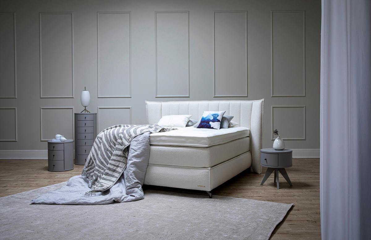 BOXSPRINGBETT 160/200 cm  in Creme  - Creme/Schwarz, KONVENTIONELL, Holz/Textil (160/200cm) - Sjöholm