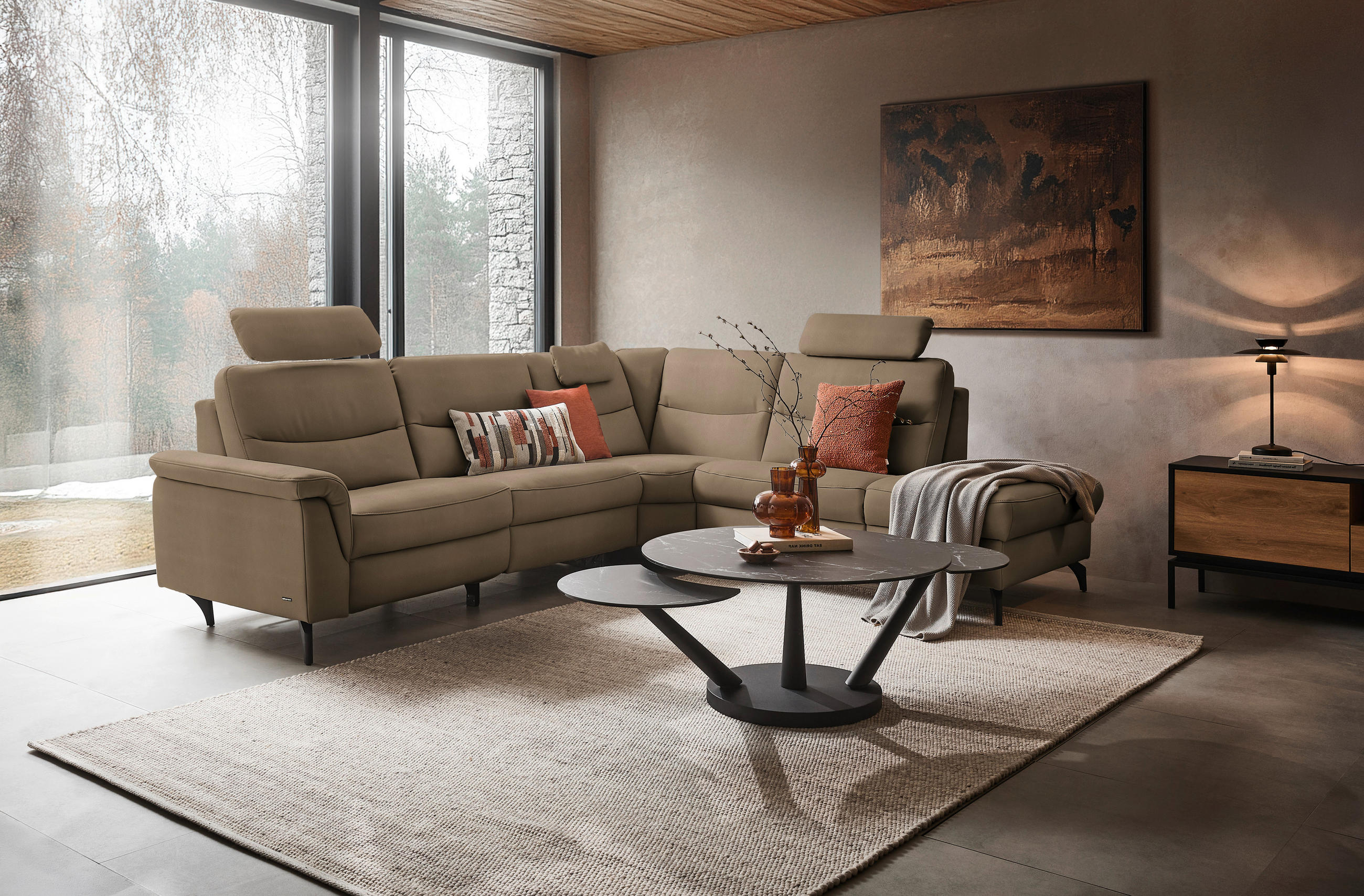 ECKSOFA  in Echtleder Cappuccino  280/249 cm  - Anthrazit/Cappuccino, Design, Leder/Metall (280/249cm) - Himolla Komfortklass
