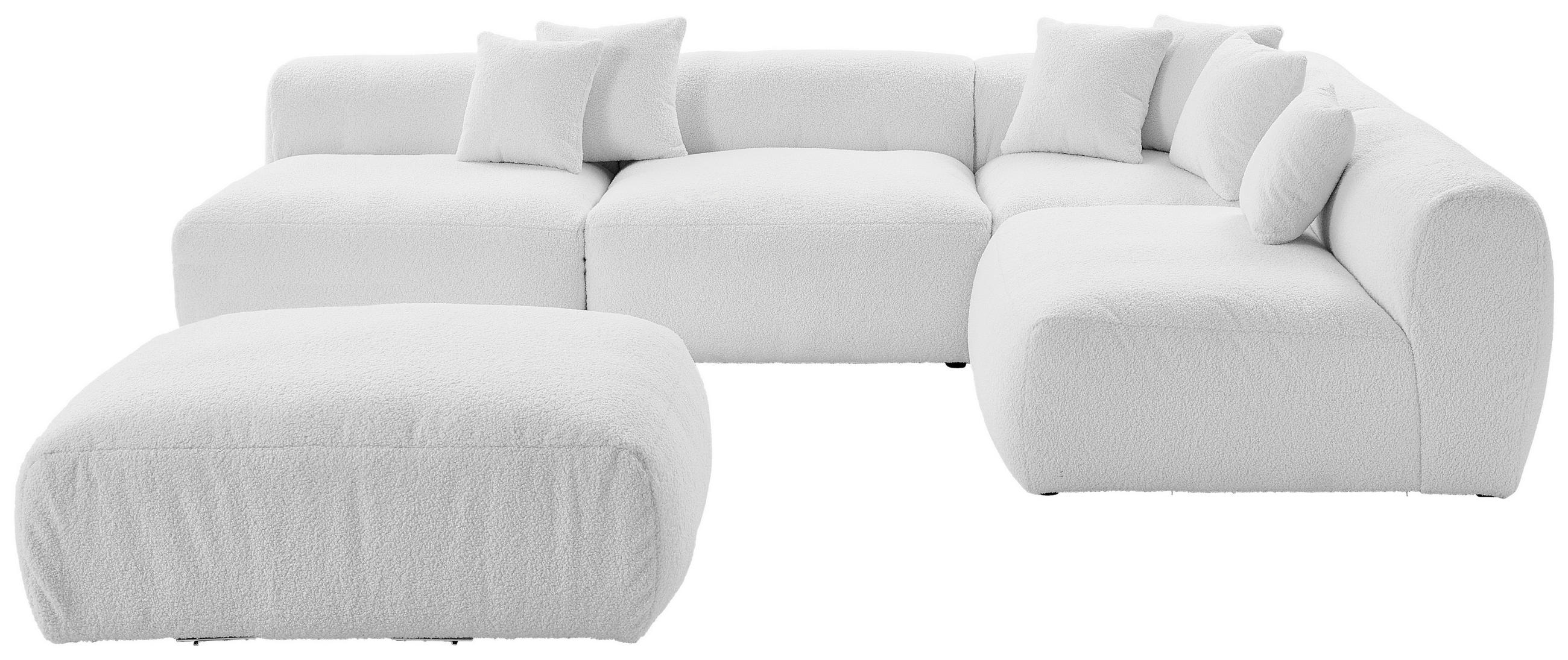 HÖRNSOFFA inkl. pall i flatväv, teddy tyg vit  - vit, Trend, textil (315/235cm) - Livetastic