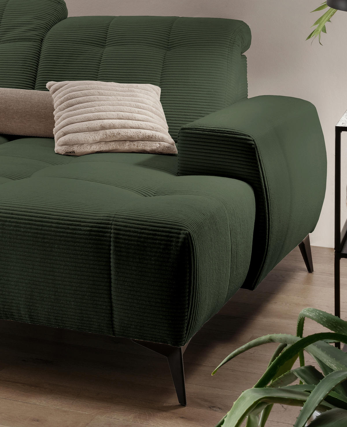 WOHNLANDSCHAFT SANO in Cord Dunkelgrün  - Dunkelgrün/Schwarz, MODERN, Textil/Metall (200/337/180cm) - Livetastic