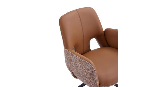ARMLEHNSTUHL  Sitzfläche 360° drehbar, automatische Rückholfunktion Leinenoptik Echtleder  - Cognac/Schwarz, Design, Leder/Textil (60/85/62cm) - Dieter Knoll