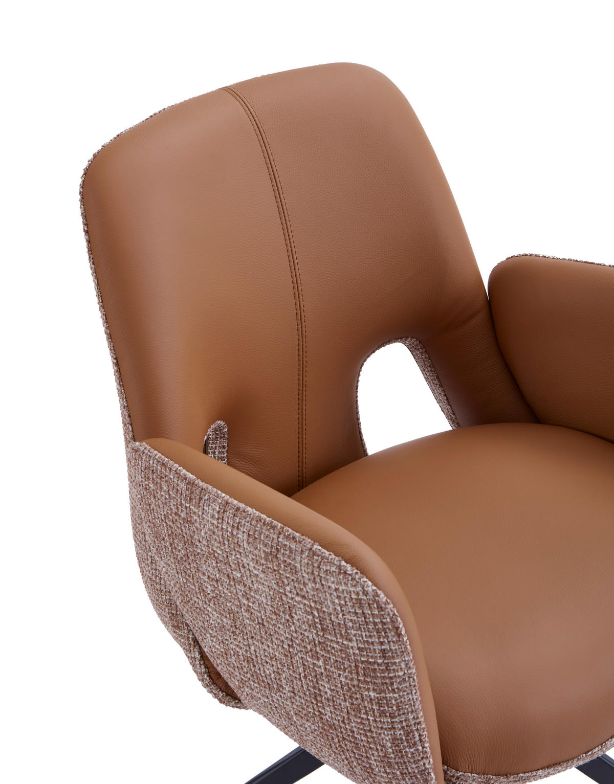 ARMLEHNSTUHL  Sitzfläche 360° drehbar, automatische Rückholfunktion Leinenoptik Echtleder  - Cognac/Schwarz, Design, Leder/Textil (60/85/62cm) - Dieter Knoll