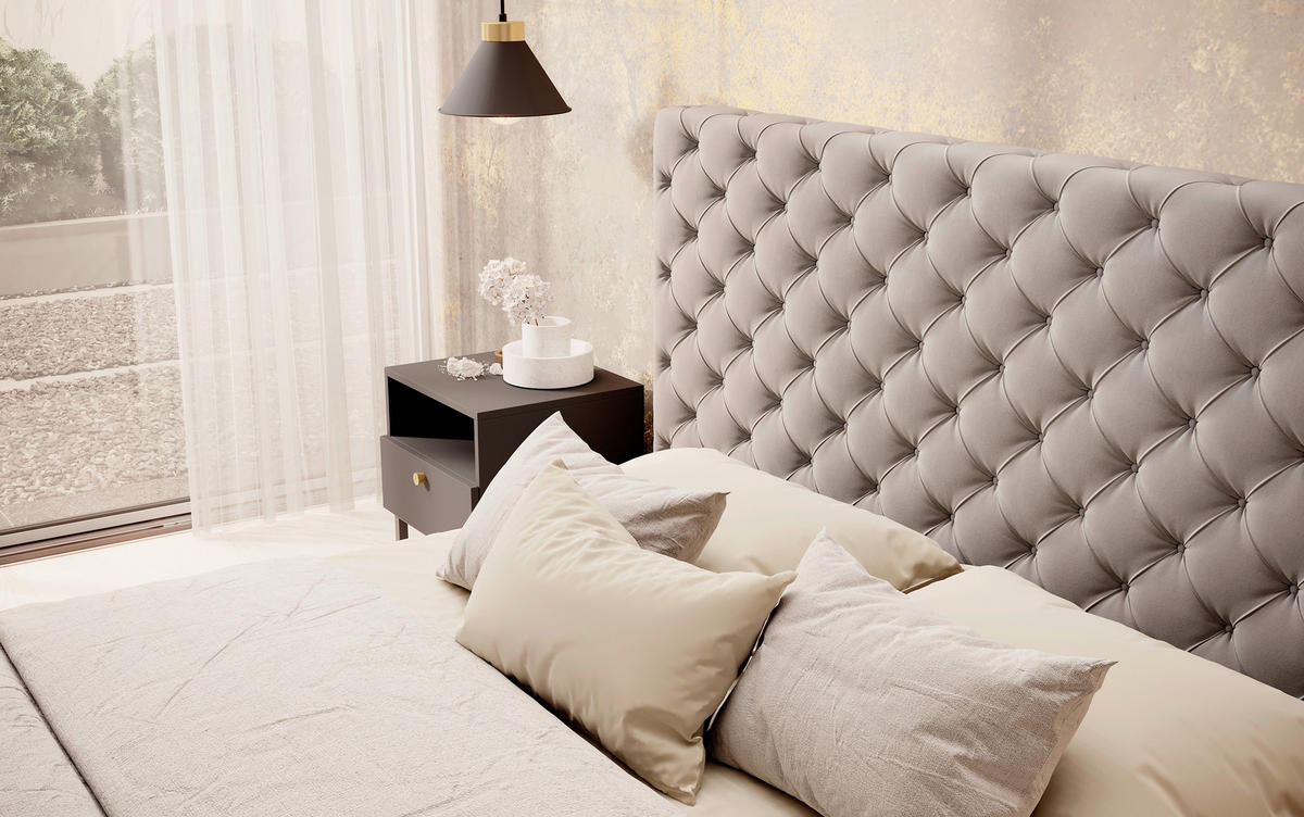 POLSTERBETT 160/200 cm  in Beige  - Beige/Schwarz, Modern, Holz/Kunststoff (160/200cm) - MID.YOU