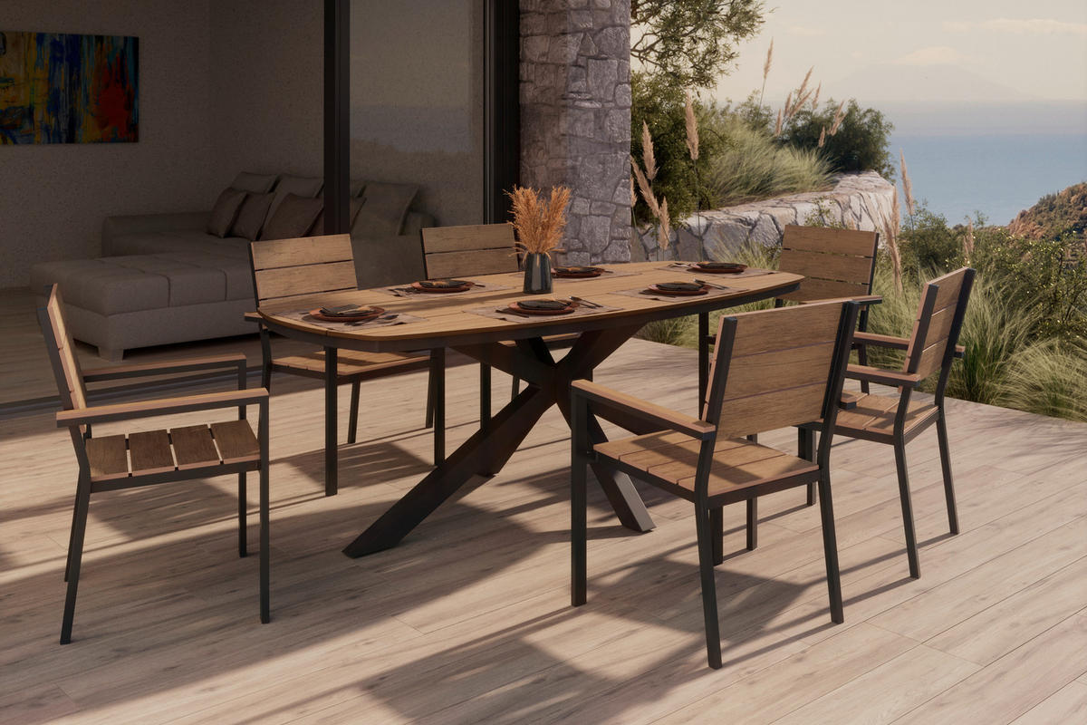 GARTENTISCH 201/75/100 cm Metall, Kunststoff Naturfarben, Dunkelgrau oval  - Dunkelgrau/Naturfarben, MODERN, Kunststoff/Metall (201/75/100cm) - Ambia Garden