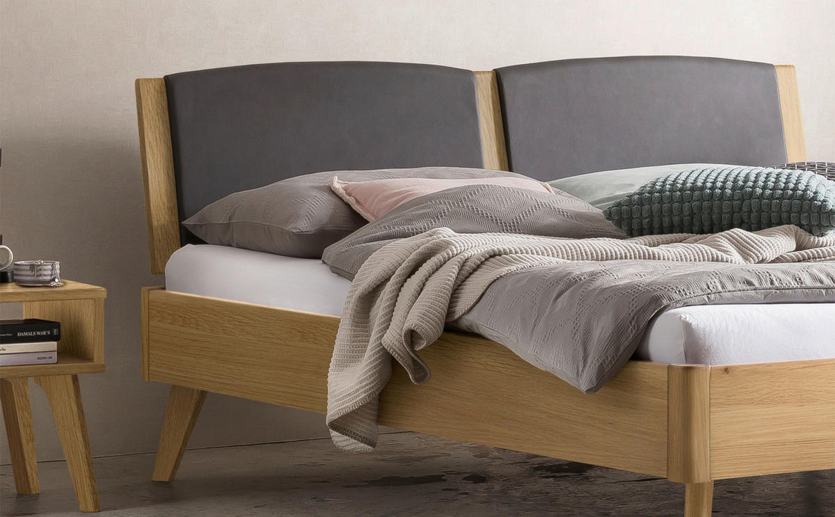 BETT 180/200 cm  in Eichefarben, Dunkelgrau  - Eichefarben/Dunkelgrau, KONVENTIONELL, Holz/Textil (180/200cm) - Hasena