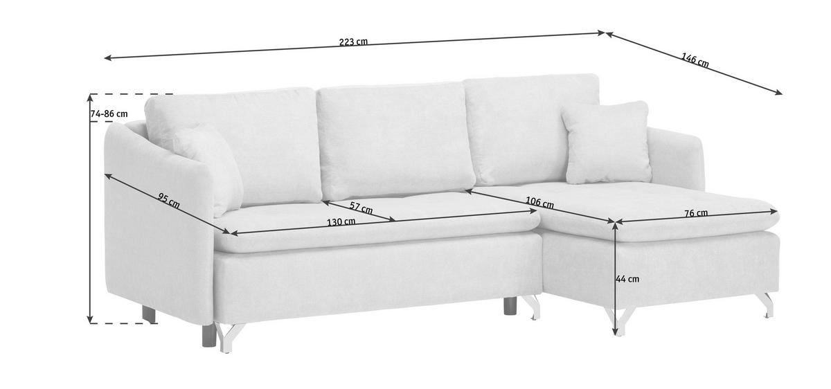 ECKSOFA in Struktur Grau  - Silberfarben/Grau, Design, Textil/Metall (223/146cm) - Ti'me