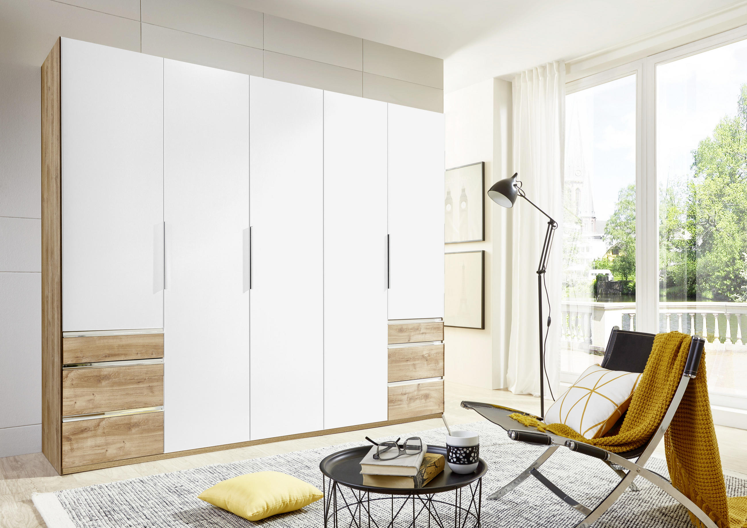DREHTÜRENSCHRANK in Weiss, Eichefarben  - Chromfarben/Weiss, Modern, Holzwerkstoff/Kunststoff (250/216/58cm) - MID.YOU