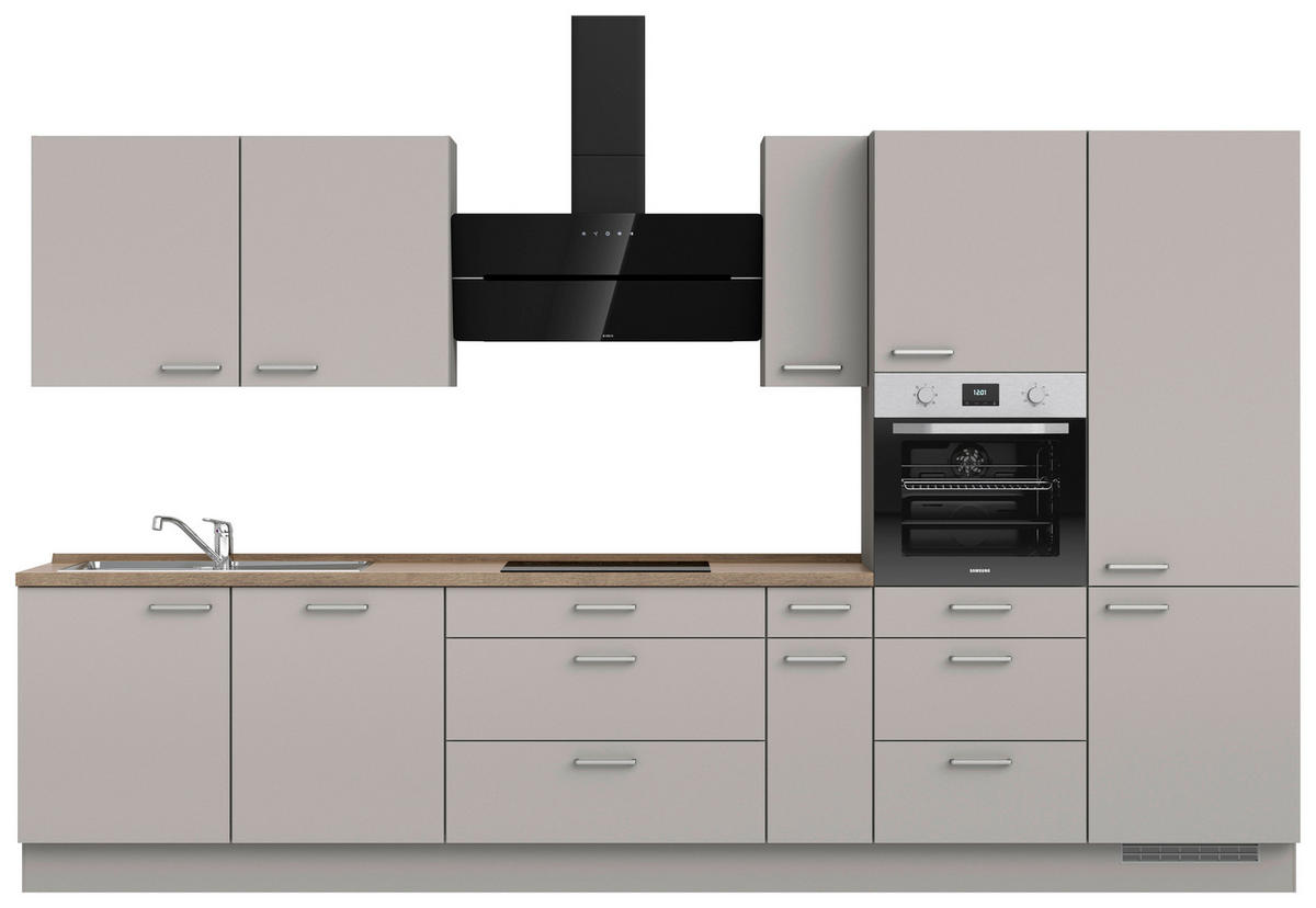 KÜCHENLEERBLOCK 360 cm   in Grau, Eiche dunkel  - Eiche dunkel/Edelstahlfarben, MODERN, Holzwerkstoff/Metall (360cm) - Nobilia