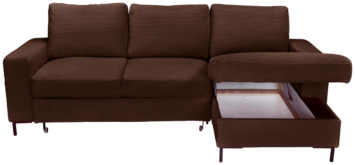 ECKSOFA Dunkelbraun Cord  - Dunkelbraun/Schwarz, KONVENTIONELL, Textil/Metall (240/150cm) - Carryhome