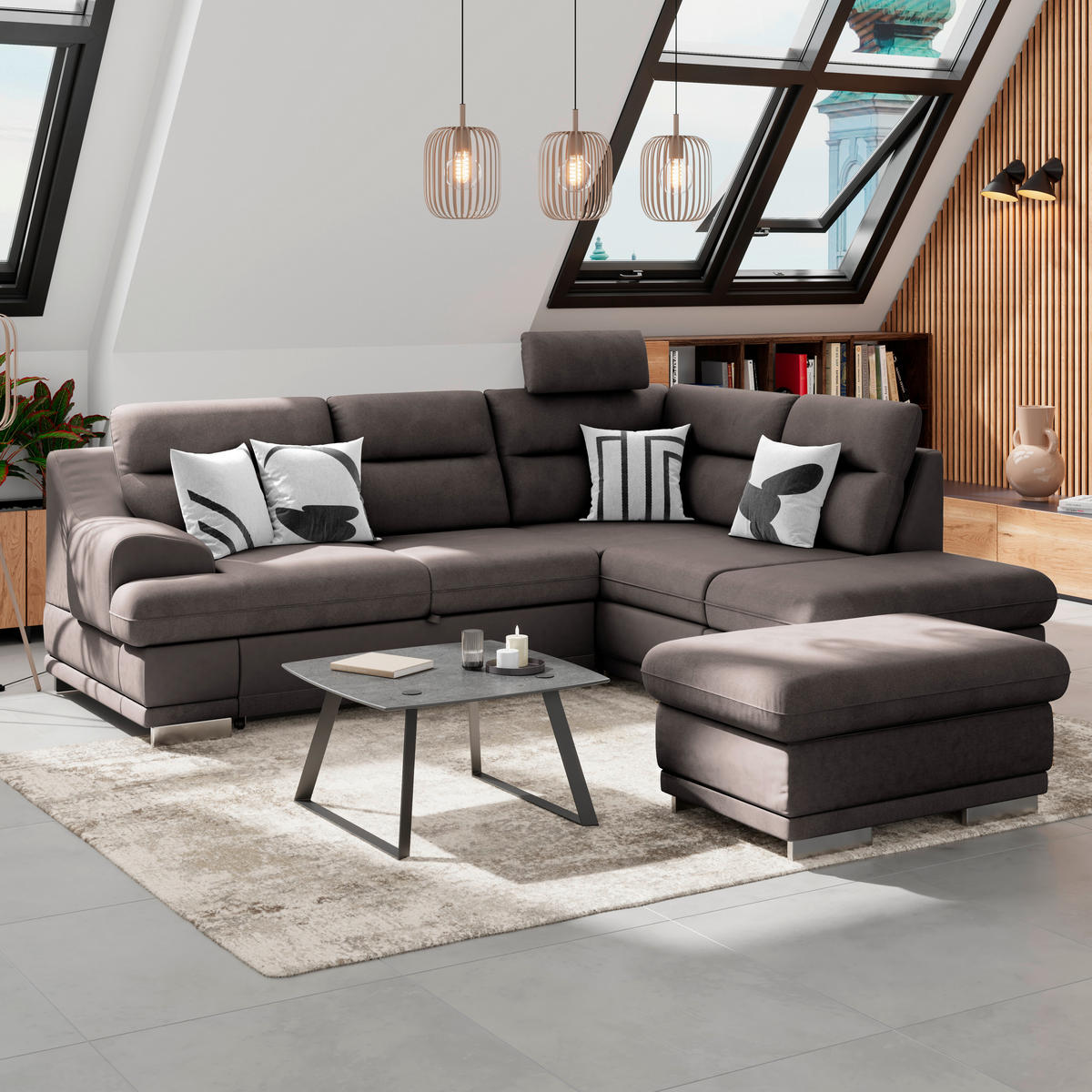 HOCKER in Textil Braun  - Chromfarben/Braun, Konventionell, Textil/Metall (97/47/67cm) - MID.YOU