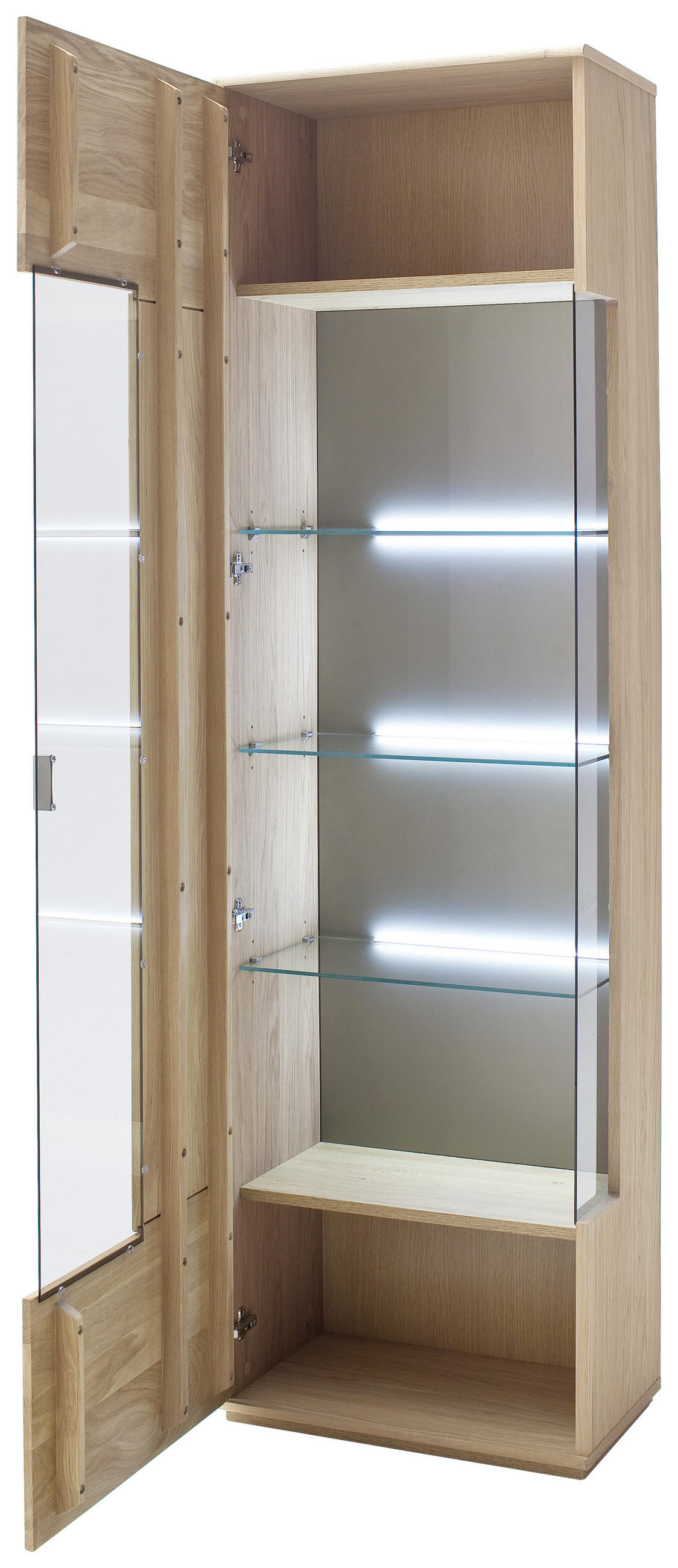 VITRINE in massiv Eiche Eichefarben  - Edelstahlfarben/Eichefarben, Design, Glas/Holz (60/208/38cm) - Livetastic