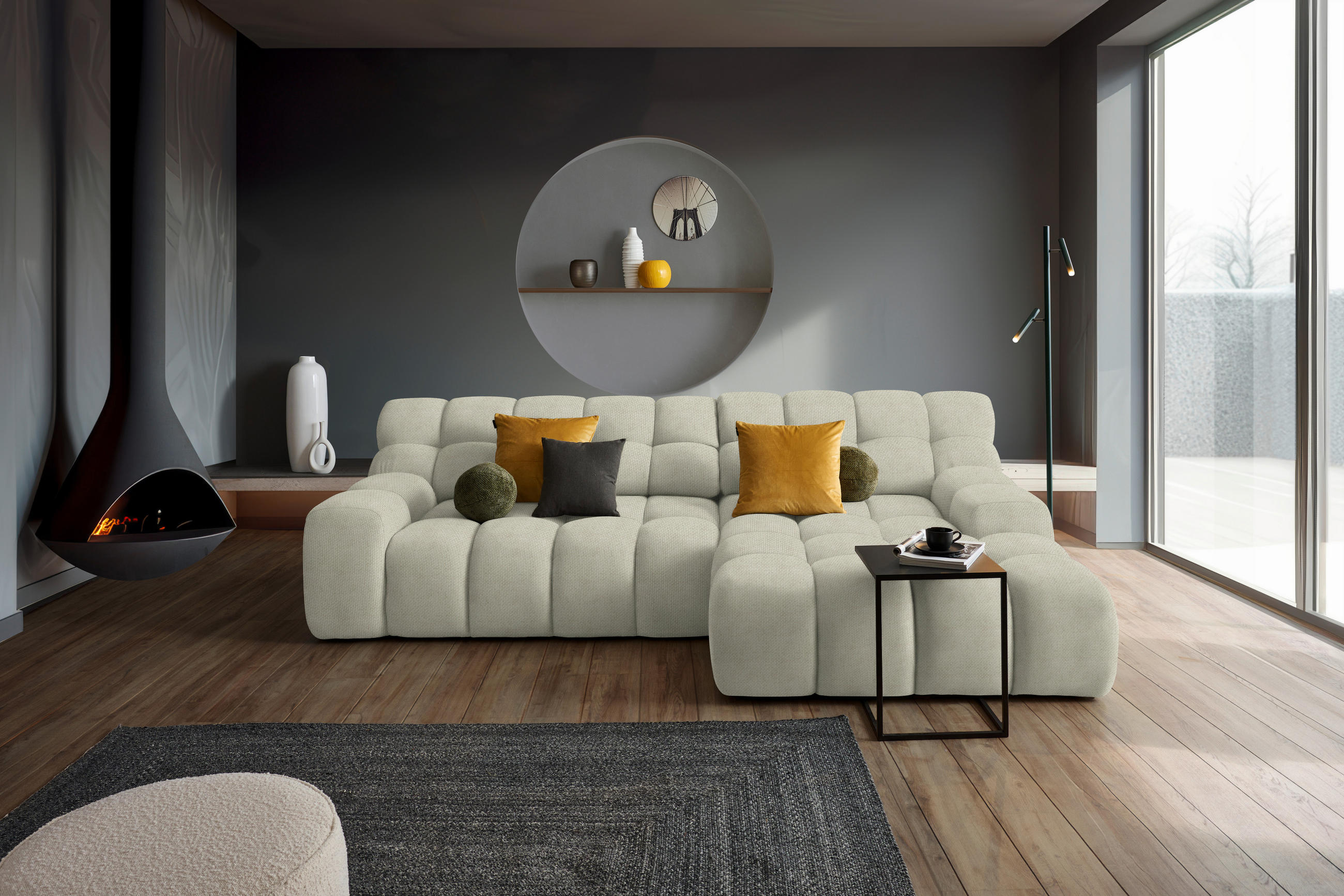 ECKSOFA in Webstoff Naturfarben  - Schwarz/Naturfarben, Modern, Kunststoff/Textil (297/180cm) - Welnova