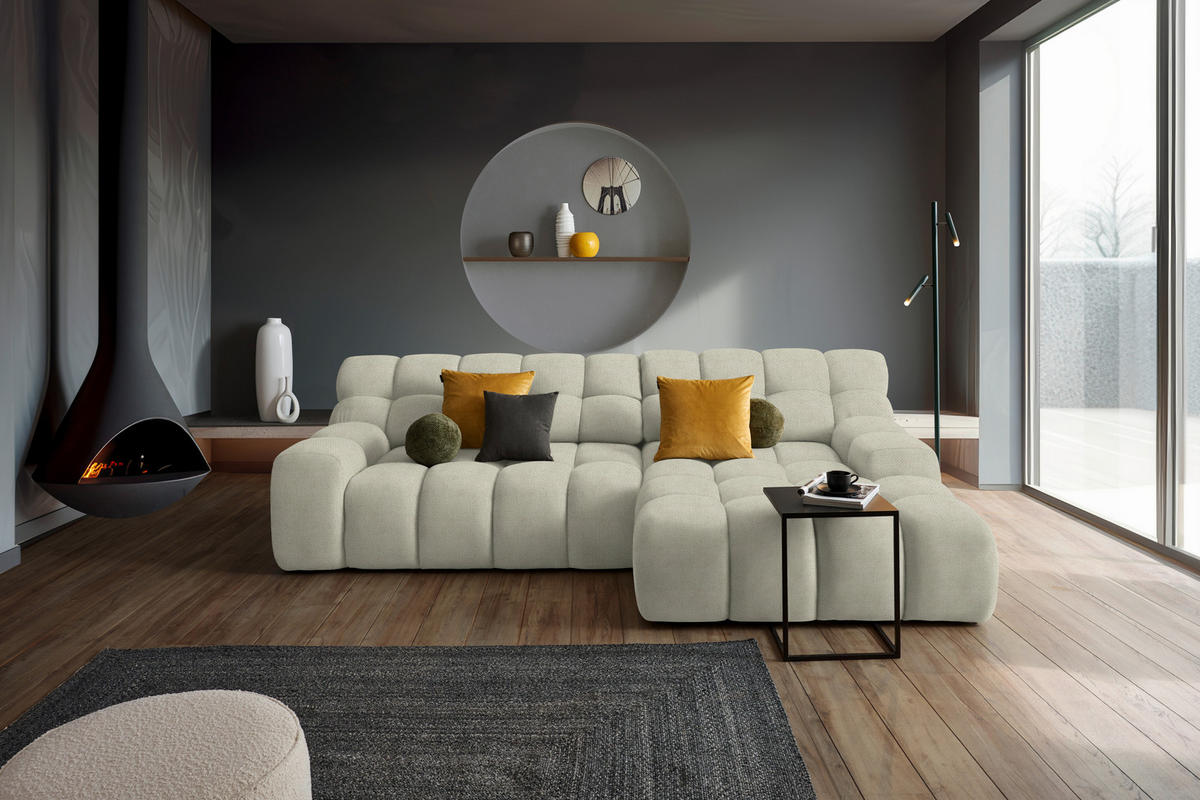 ECKSOFA in Webstoff Naturfarben  - Schwarz/Naturfarben, Modern, Kunststoff/Textil (297/180cm) - Welnova