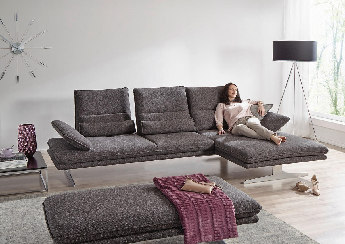 ECKSOFA Webstoff Anthrazit  - Chromfarben/Anthrazit, Design, Textil/Metall (291/164cm) - Chilliano