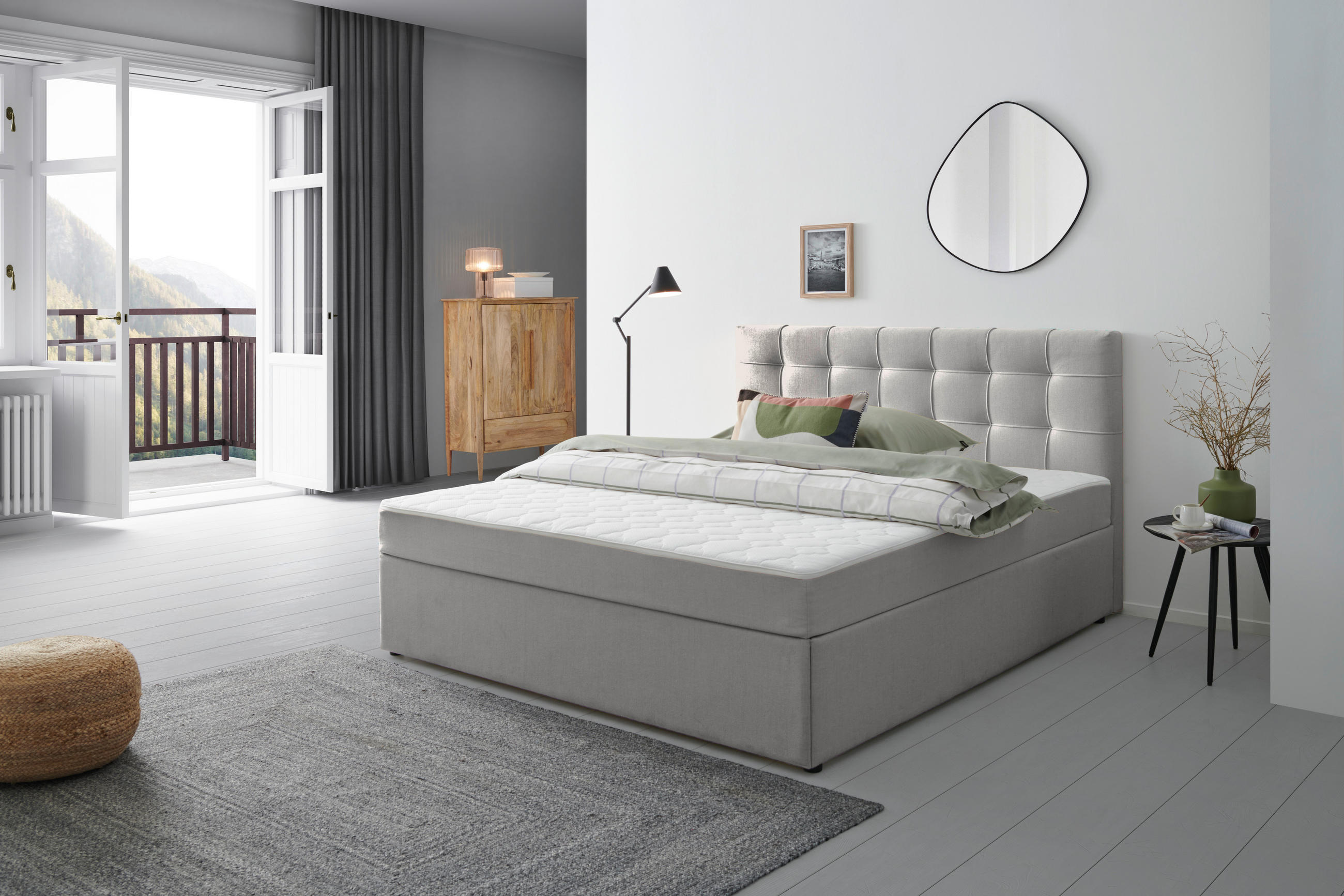 BOXBETT 200/200 cm,  in Grau,  - Grau, MODERN, Holz/Textil (200/200cm) - MID.YOU