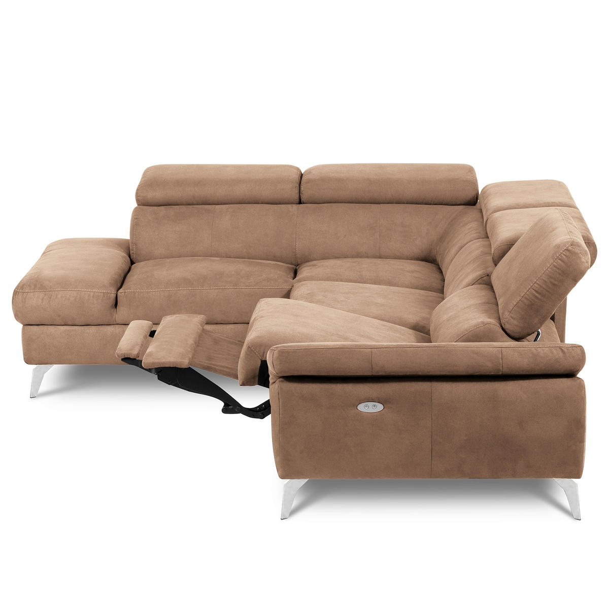 ECKSOFA SONO in Lederlook Hellbraun Bettkasten, Armteilverstellung, Kopfteilverstellung  210/265 cm  - Chromfarben/Hellbraun, Design, Textil/Metall (210/265cm) - Livetastic