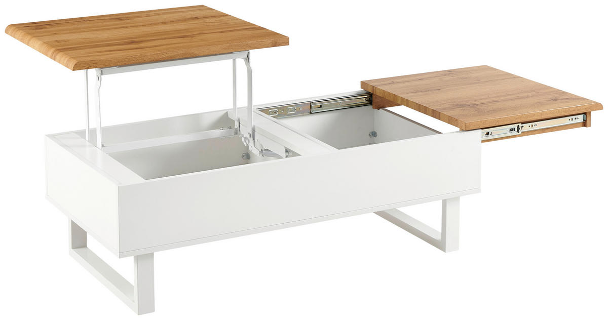DOHÁNYZÓASZTAL fém, faalapú anyag 120/60/40-65 cm   - tölgyfa/fehér, Design, faalapú anyag/fém (120/60/40-65cm) - Livetastic