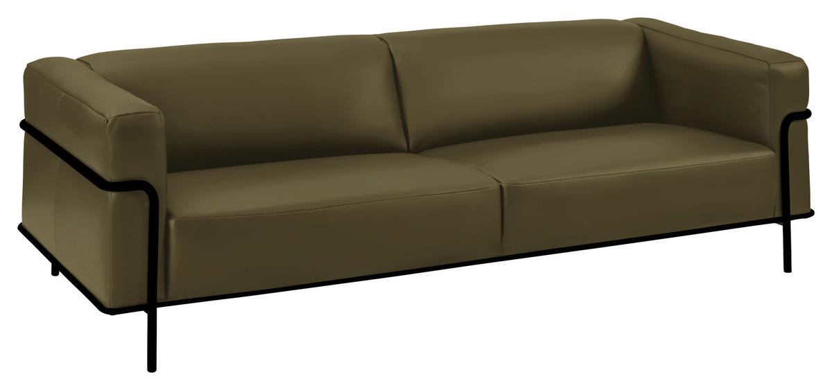 3-SITZER-SOFA in Echtleder Grün  - Schwarz/Grün, Design, Leder/Metall (236/67/96cm) - Johann Jakob
