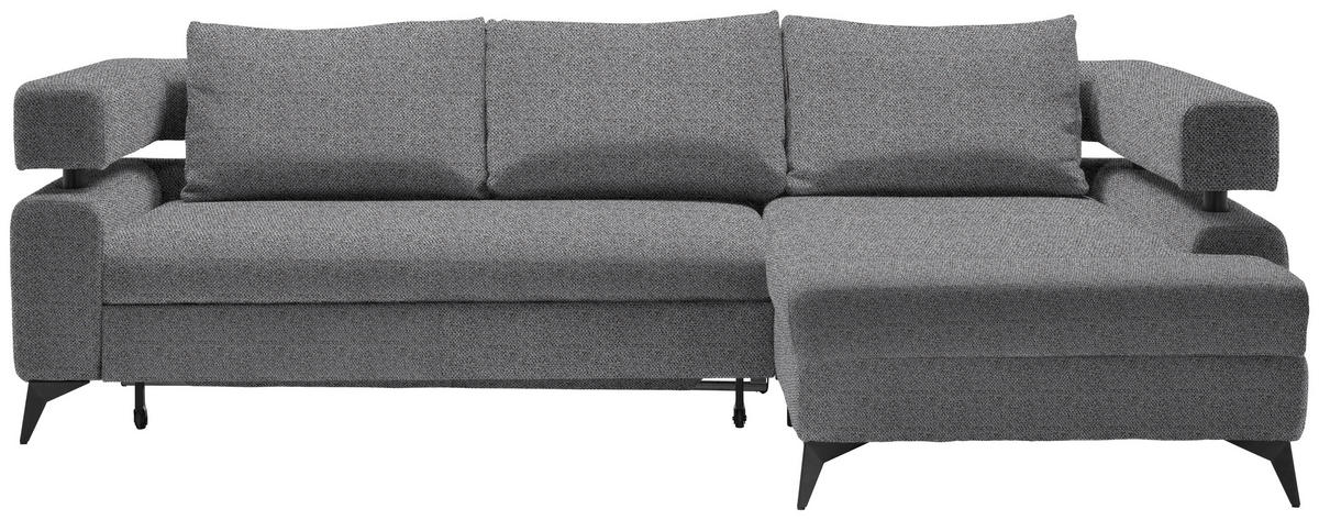 ECKSOFA in Chenille Dunkelgrau  - Dunkelgrau/Schwarz, Konventionell, Textil/Metall (265/184cm) - Hom`in