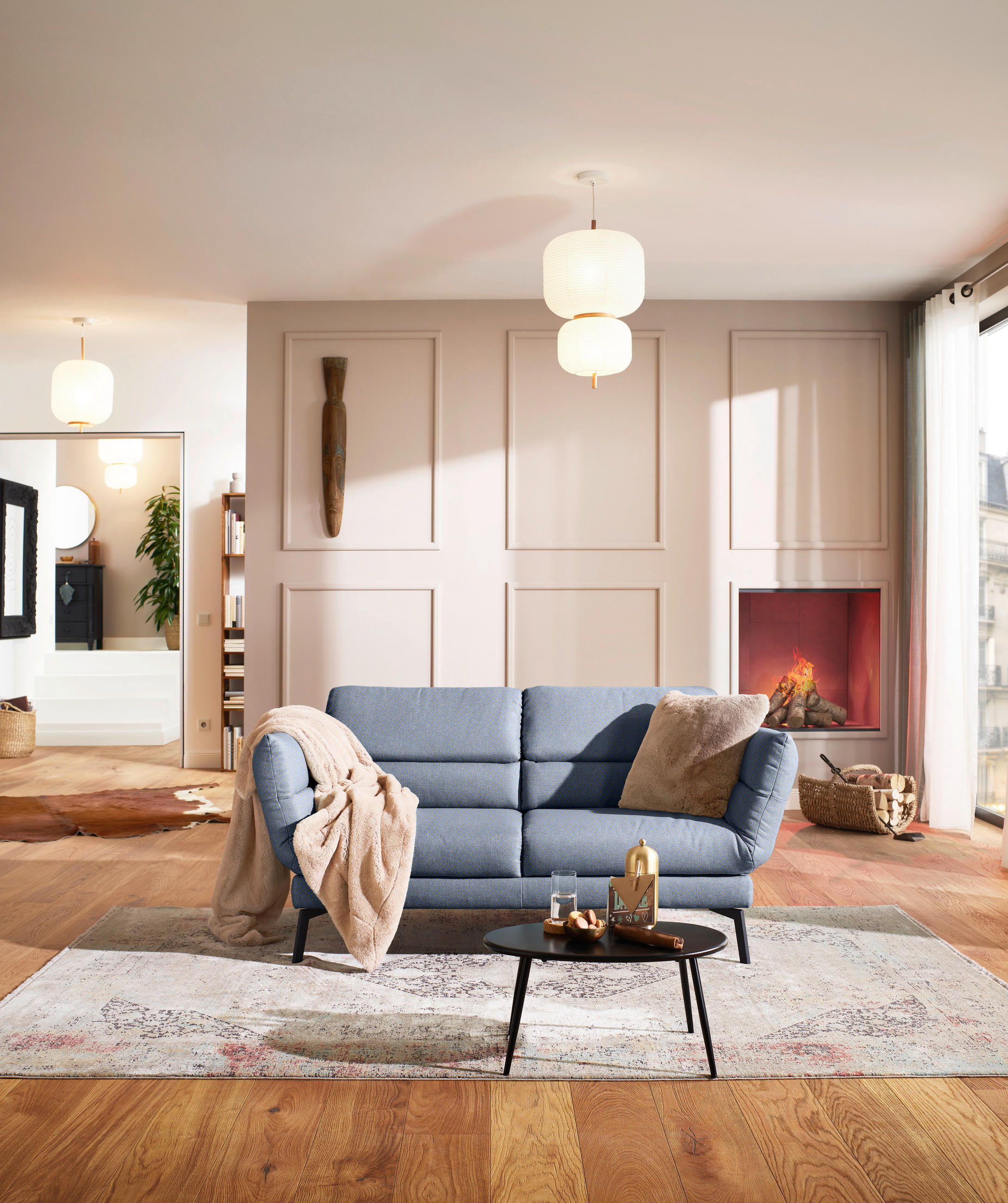 2-SITZER-SOFA Flachgewebe Blaugrau  - Blaugrau/Schwarz, Design, Textil/Metall (178-226/83-113/96-177cm) - Dieter Knoll