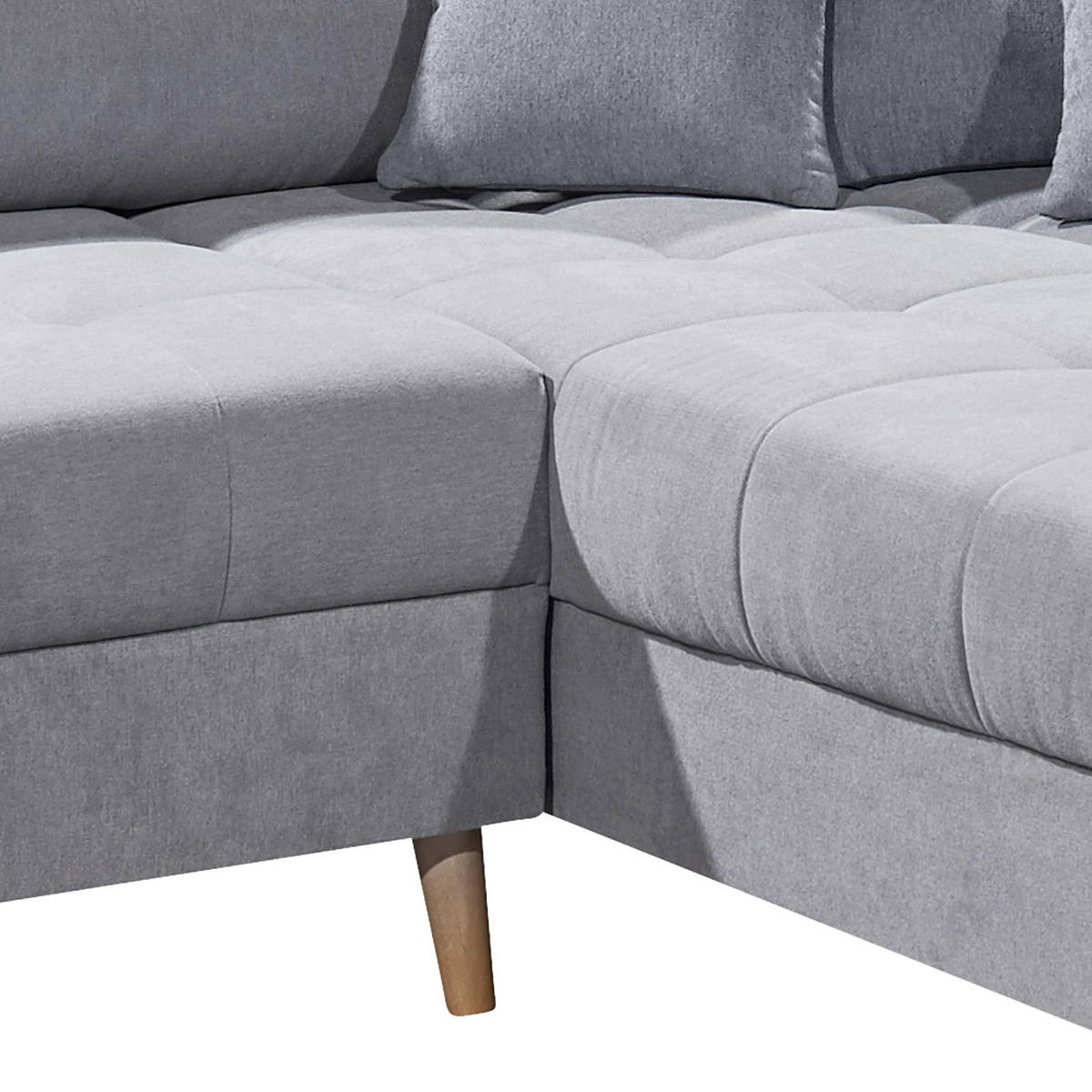 ECKSOFA in Mikrovelours Hellgrau  - Hellgrau/Kieferfarben, Konventionell, Holz/Holzwerkstoff (249/175cm) - MID.YOU