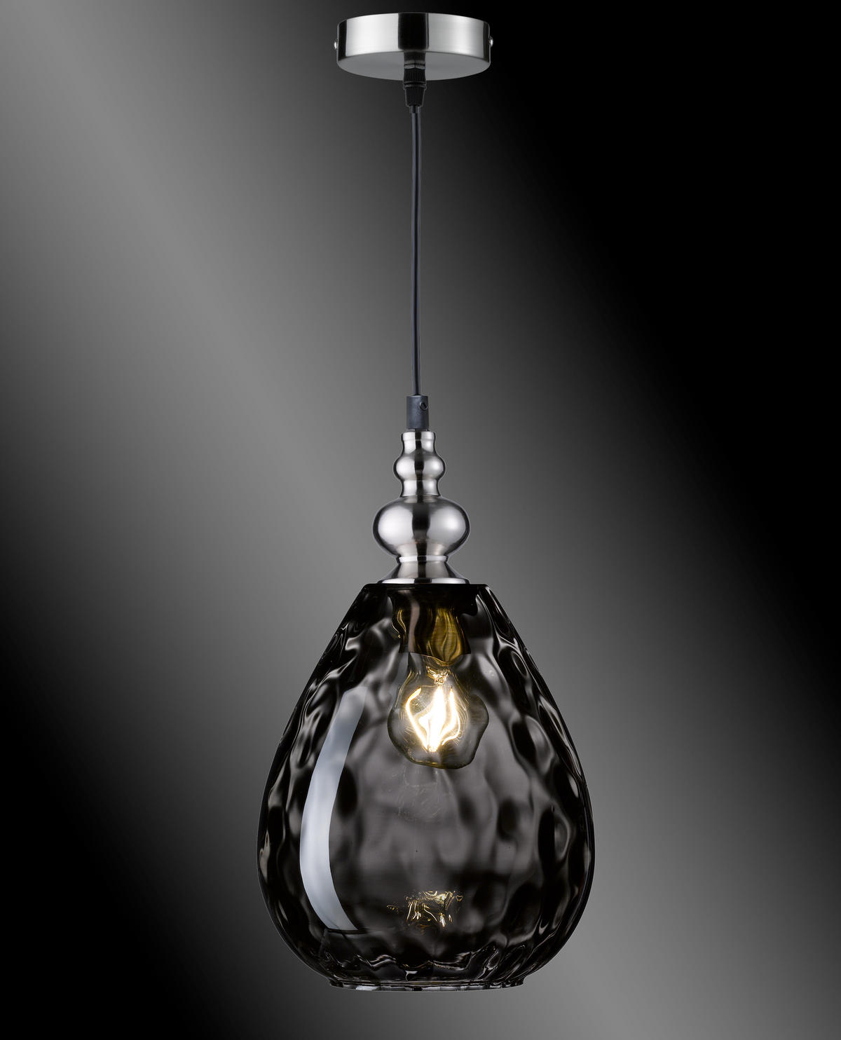 HÄNGELEUCHTE Uller 20/140 cm   - Schwarz/Nickelfarben, Design, Glas/Metall (20/140cm) - Fischer & Honsel