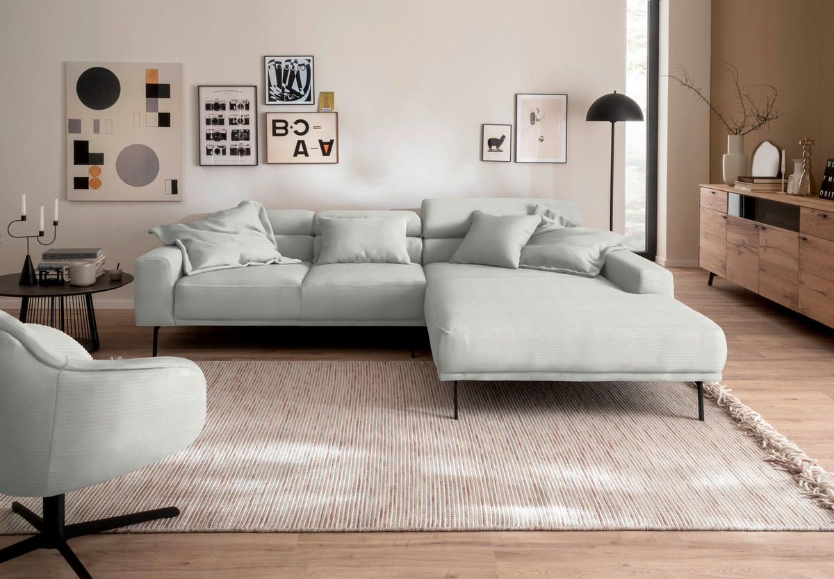 ECKSOFA Cord Grauweiss  - Schwarz/Grauweiss, Design, Textil/Metall (293/215-217cm) - Schöner Wohnen