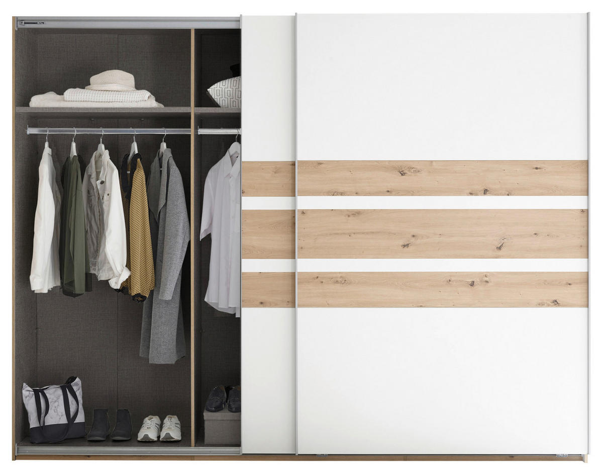 OMARA Z DRSNIMI VRATI, bela, hrast artisan  - bela/barve aluminija, Moderno, kovina/leseni material (270/210/60cm) - Livetastic
