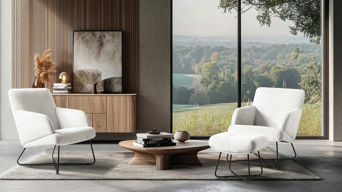 SESSEL in Chenille Weiß  - Schwarz/Weiß, Design, Textil/Metall (67/87/74cm) - Livetastic