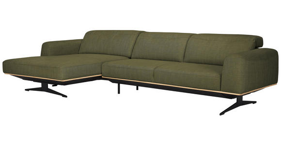 ECKSOFA in Struktur Olivgrün  - Eichefarben/Schwarz, Design, Holz/Textil (163/305cm) - Novel