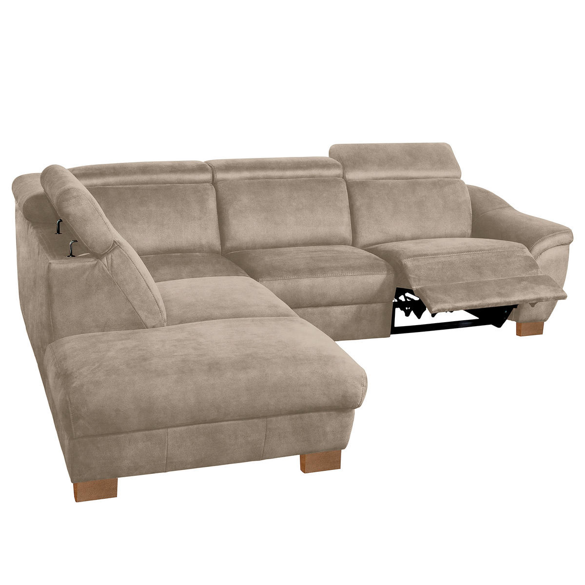 ECKSOFA TREND in Mikrofaser Taupe Bettkasten, Relaxfunktion, Kopfteilverstellung  276/238 cm  - Taupe/Naturfarben, Design, Holz/Textil (276/238cm) - Livetastic