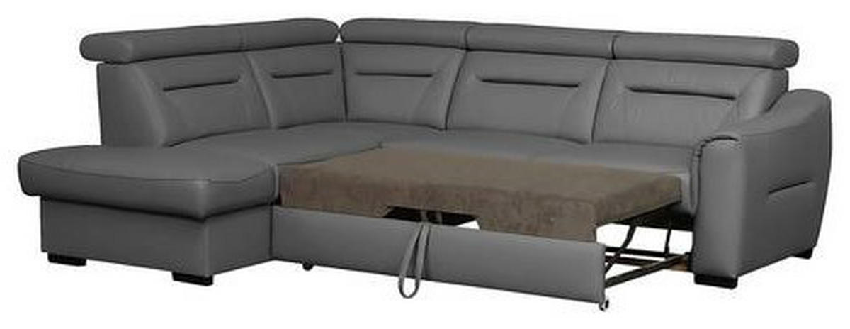 ECKSOFA Anthrazit Echtleder Lederlook Bettkasten, Schlaffunktion, Rücken echt, Kopfteilverstellung  - Wengefarben/Anthrazit, Design, Leder/Holz (212/260cm) - Celina Home