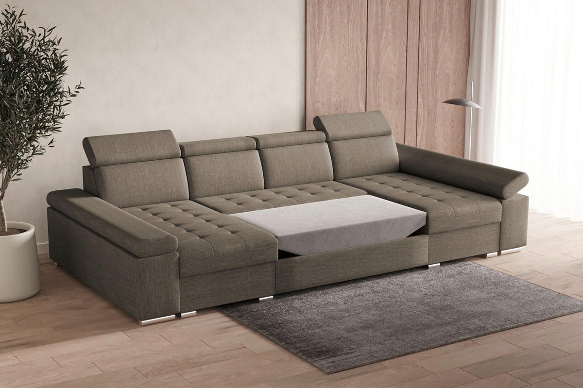 WOHNLANDSCHAFT TORONTO U Braun Webstoff  - Silberfarben/Braun, Design, Textil (168/330/168cm) - MID.YOU