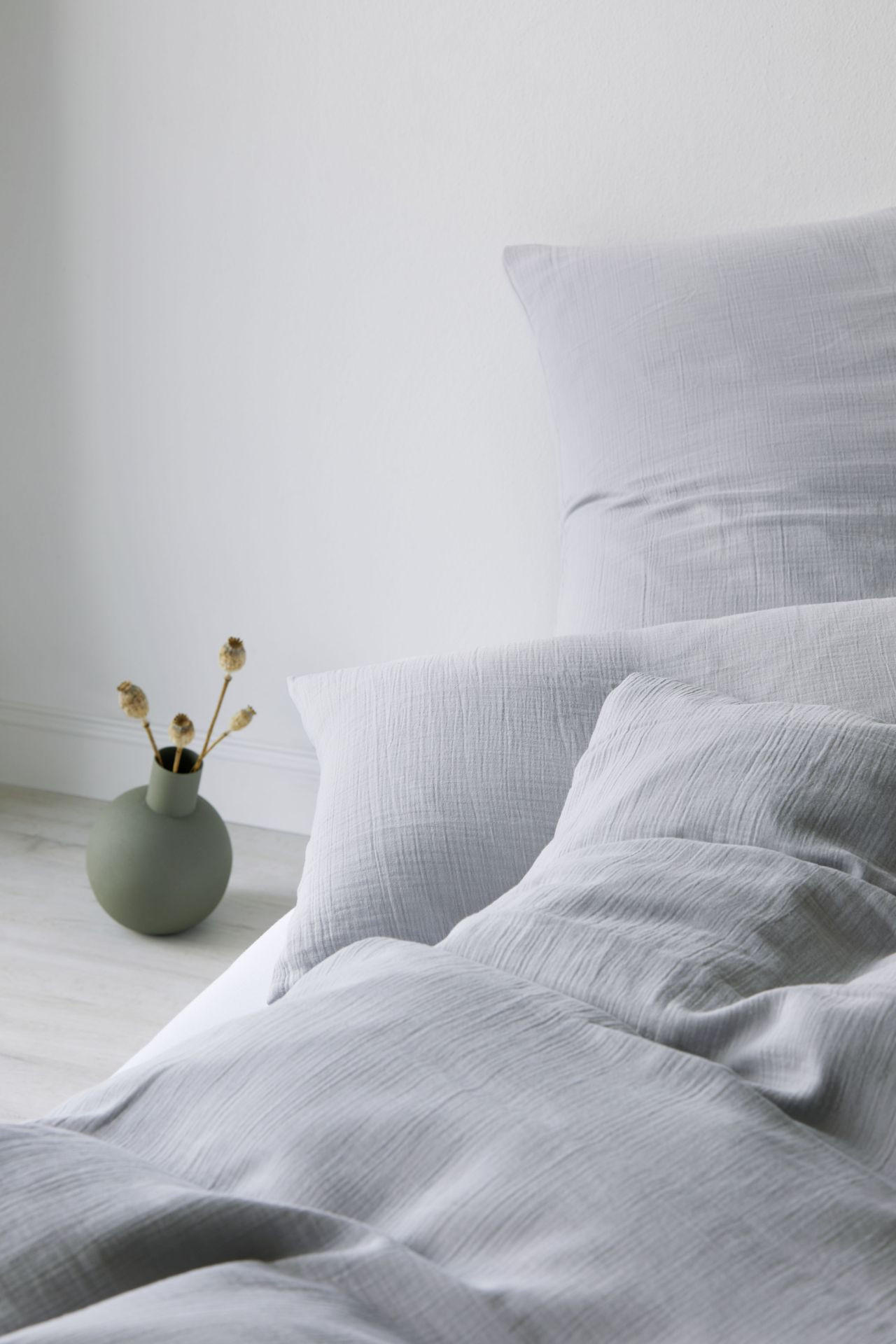 BETTWÄSCHESET Musselin 160/210 cm  100 cm/65 cm  - Hellgrau, Trend, Textil (160/210cm) - Elegante