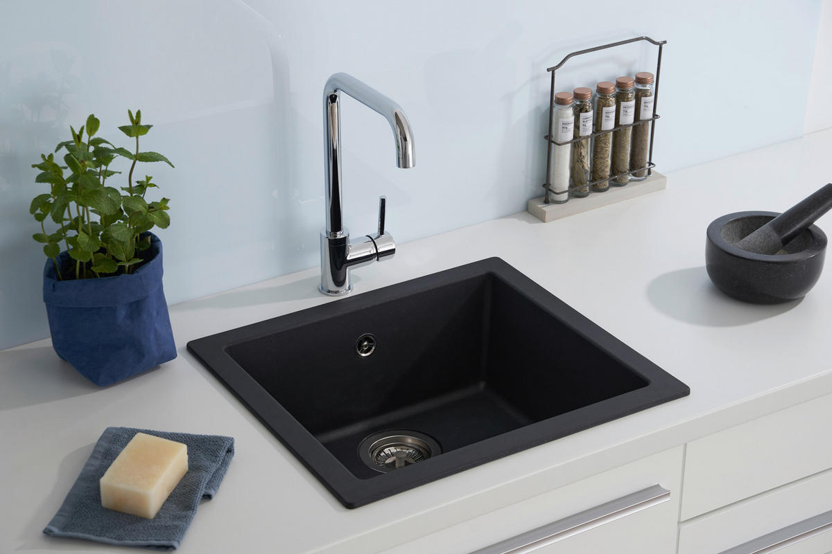 SPÜLE 1712OHIO50X44S  - Schwarz, Trend, Glas/Kunststoff (50/19/44cm) - Respekta
