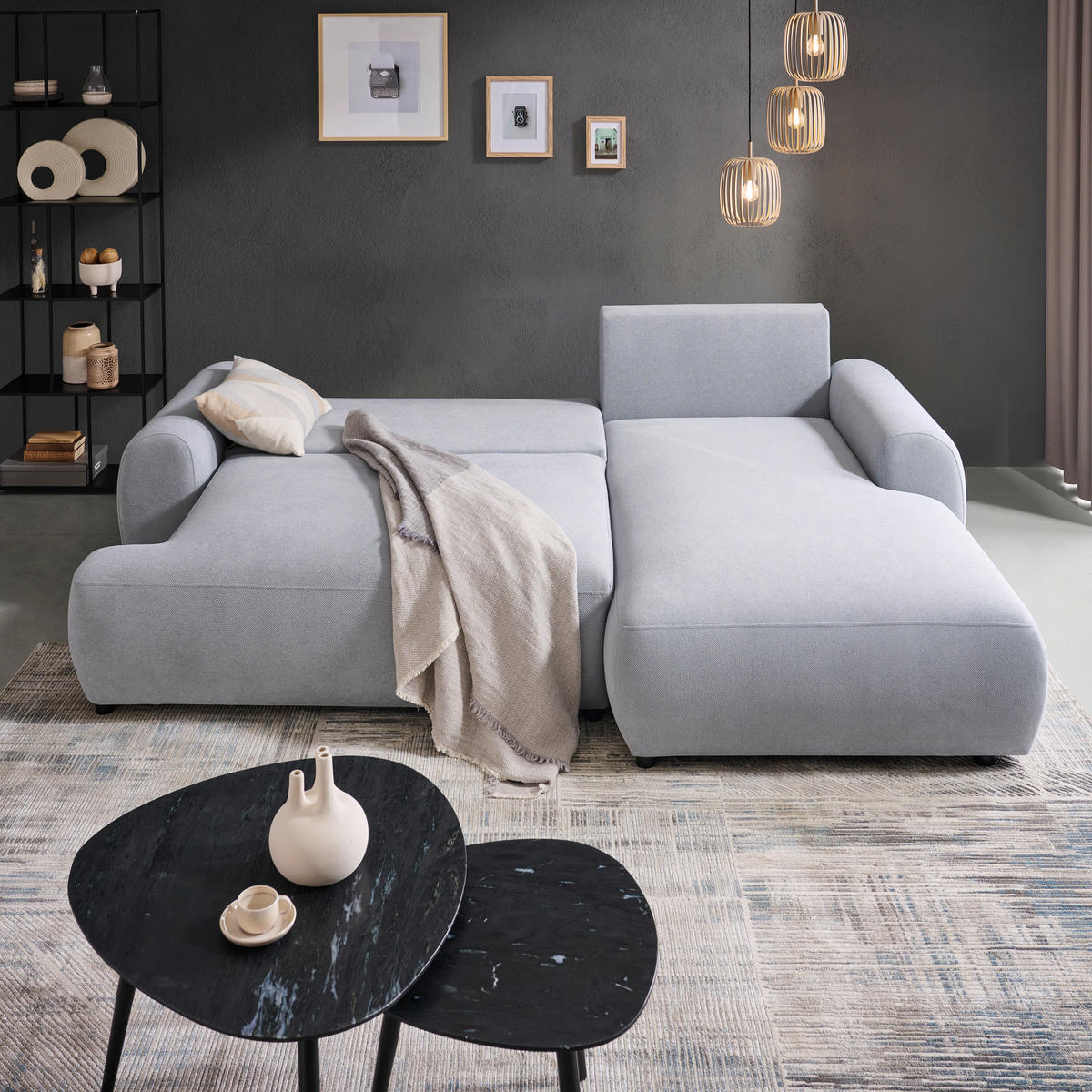 ECKSOFA Grau Webstoff  - Schwarz/Grau, MODERN, Kunststoff/Textil (265/175cm) - Carryhome