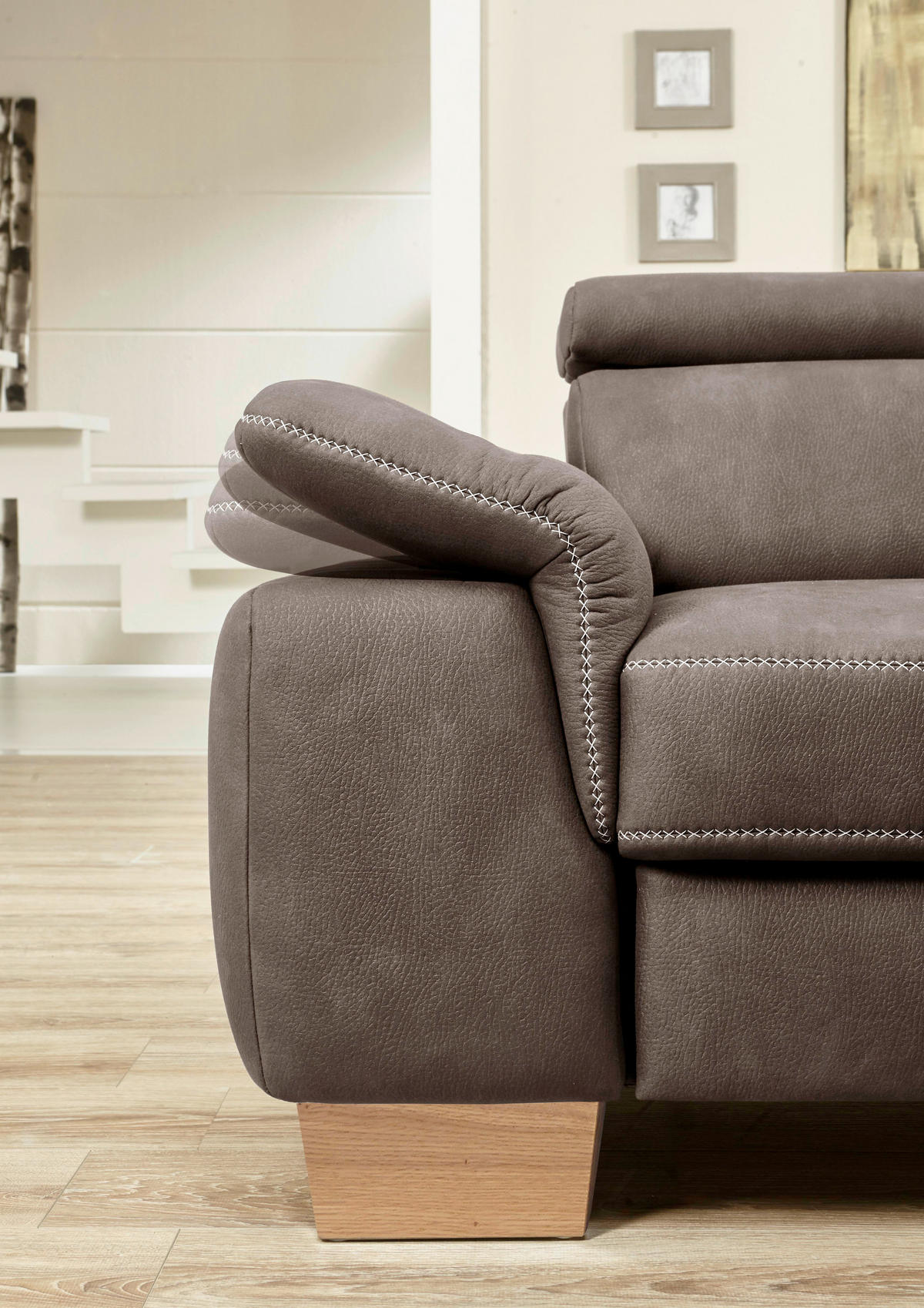 ECKSOFA Mikrofaser Braun  - Eichefarben/Beige, Natur, Holz/Textil (226/273cm) - Beldomo System