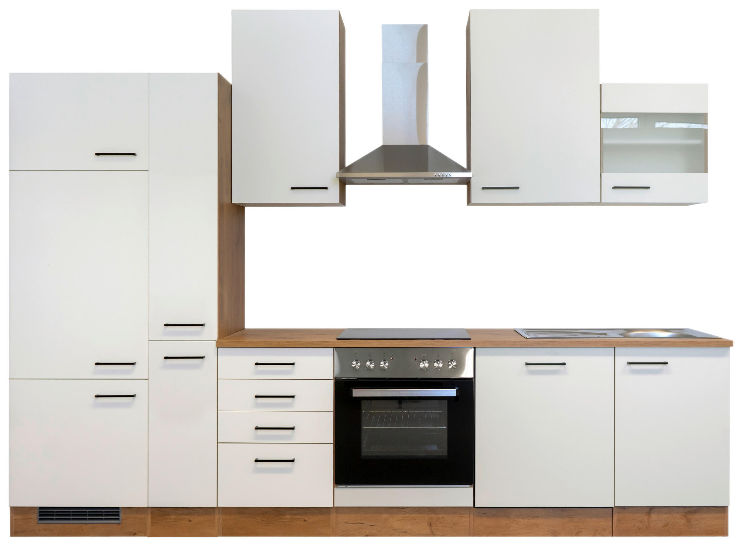 KÜCHENBLOCK 310 cm   in Eichefarben, Magnolie  - Eichefarben/Magnolie, MODERN, Holzwerkstoff/Metall (310cm) - FlexWell