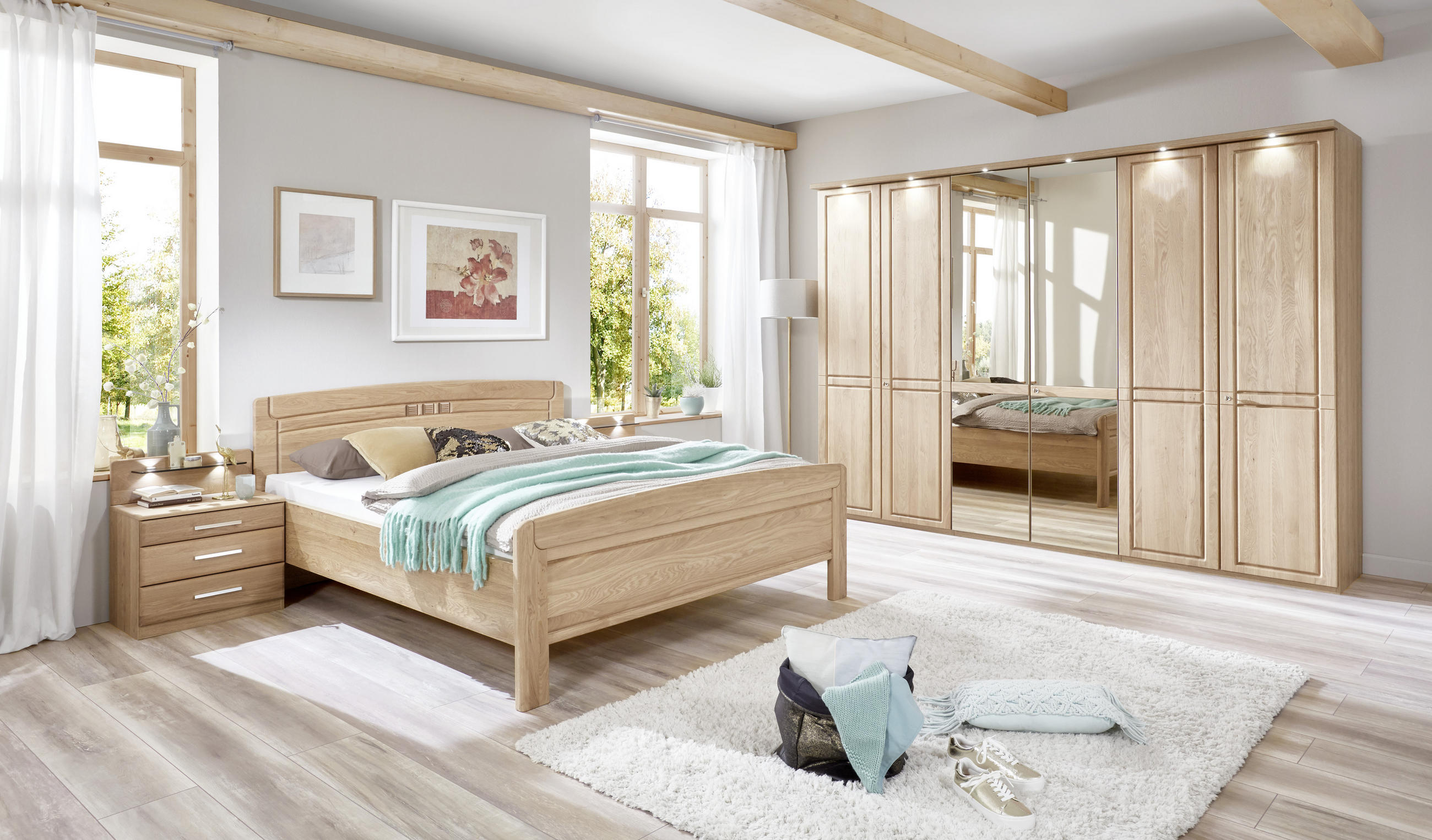 SCHLAFZIMMER 180/200 cm  in Eichefarben  - Eichefarben, KONVENTIONELL, Glas/Holz (180/200cm) - Venda