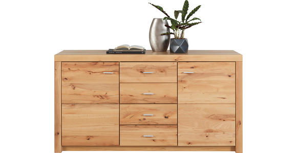 KOMMODE 163/88/44 cm Wildkernbuche furniert, massiv  - Buchefarben/Alufarben, KONVENTIONELL, Holz/Kunststoff (163/88/44cm) - Cantus