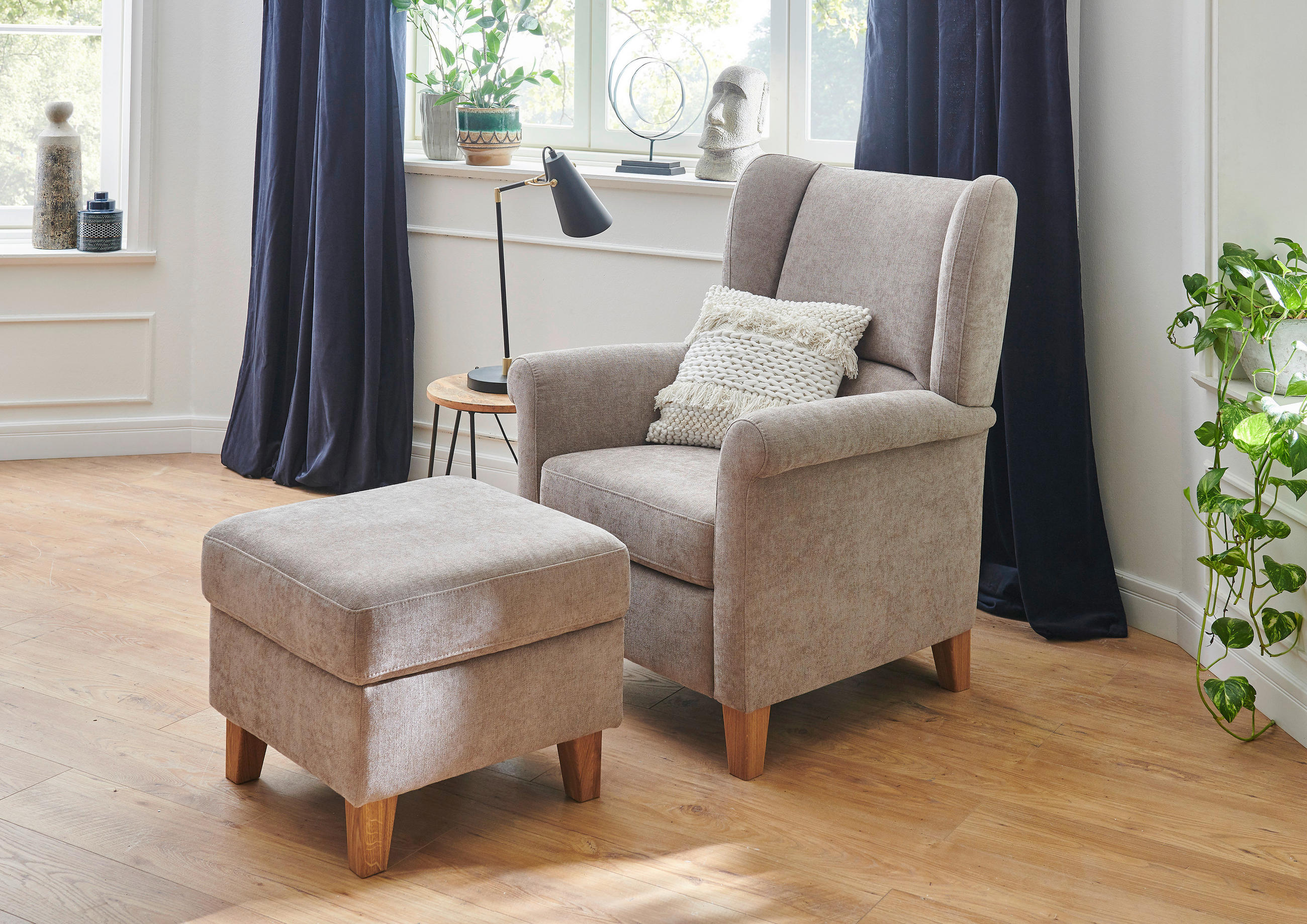 HOCKER Velours Taupe  - Taupe, KONVENTIONELL, Holz/Textil (56/46/56cm) - Pure Home Comfort