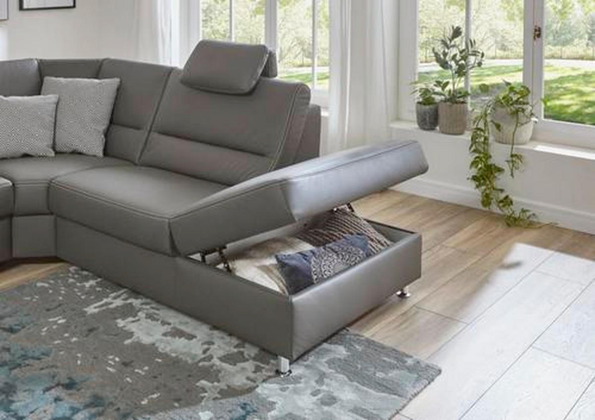 ECKSOFA in Echtleder Grau  - Beige/Hellgrau, Design, Leder/Metall (288/249cm) - Beldomo Premium