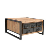 COUCHTISCH Akazie massiv 90/90/47 cm quadratisch Naturfarben, Schwarz  - Schwarz/Naturfarben, Design, Holz/Metall (90/90/47cm) - MID.YOU