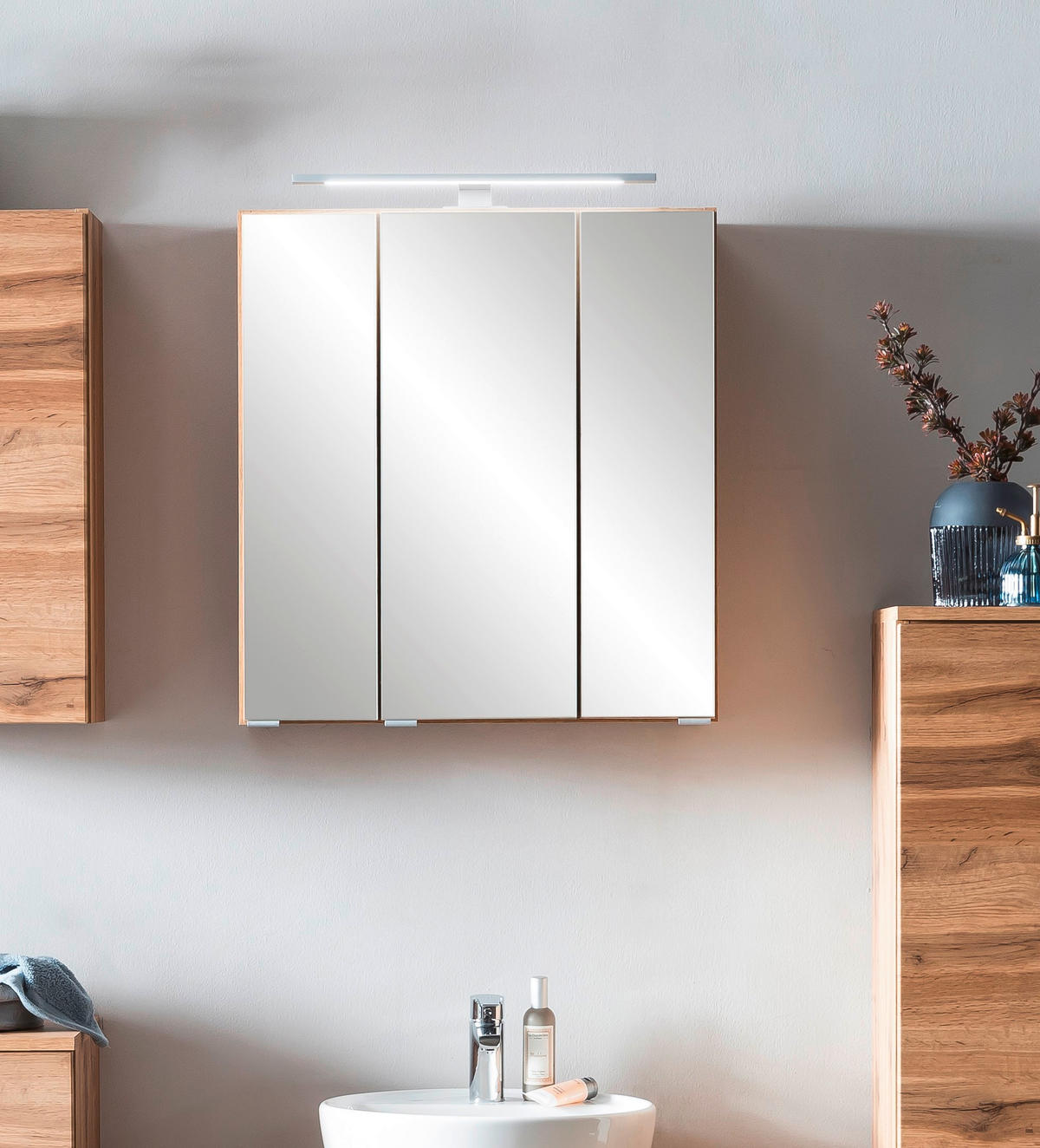 SPIEGELSCHRANK 60/64/20 cm  - Eiche Wotan/Alufarben, Natur, Glas/Holzwerkstoff (60/64/20cm) - Xora