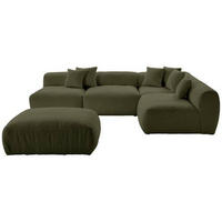 ECKSOFA inkl. Hocker in Flachgewebe, Teddystoff Olivgrün  - Olivgrün, Trend, Textil (315/235cm) - Livetastic